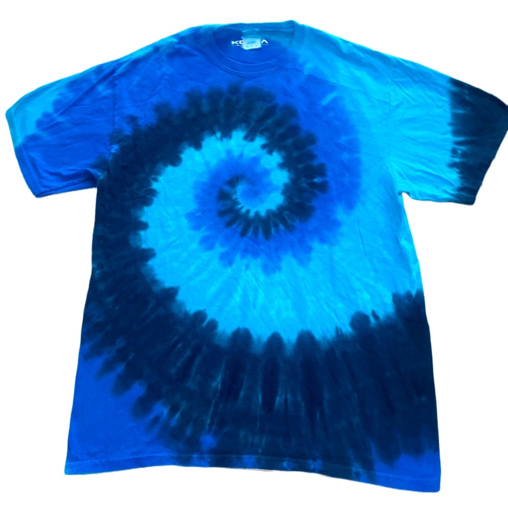 Koloa Surf Co Blue Tie Dye Shirt Size M Cotton Tee Hippie Beach Ocean Spiral